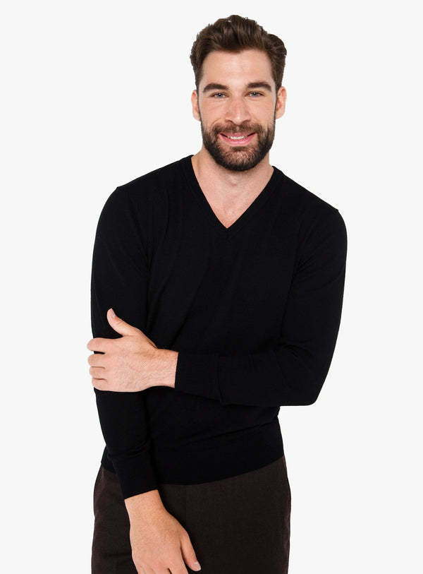 Arco Black Merino V-Neck Knit