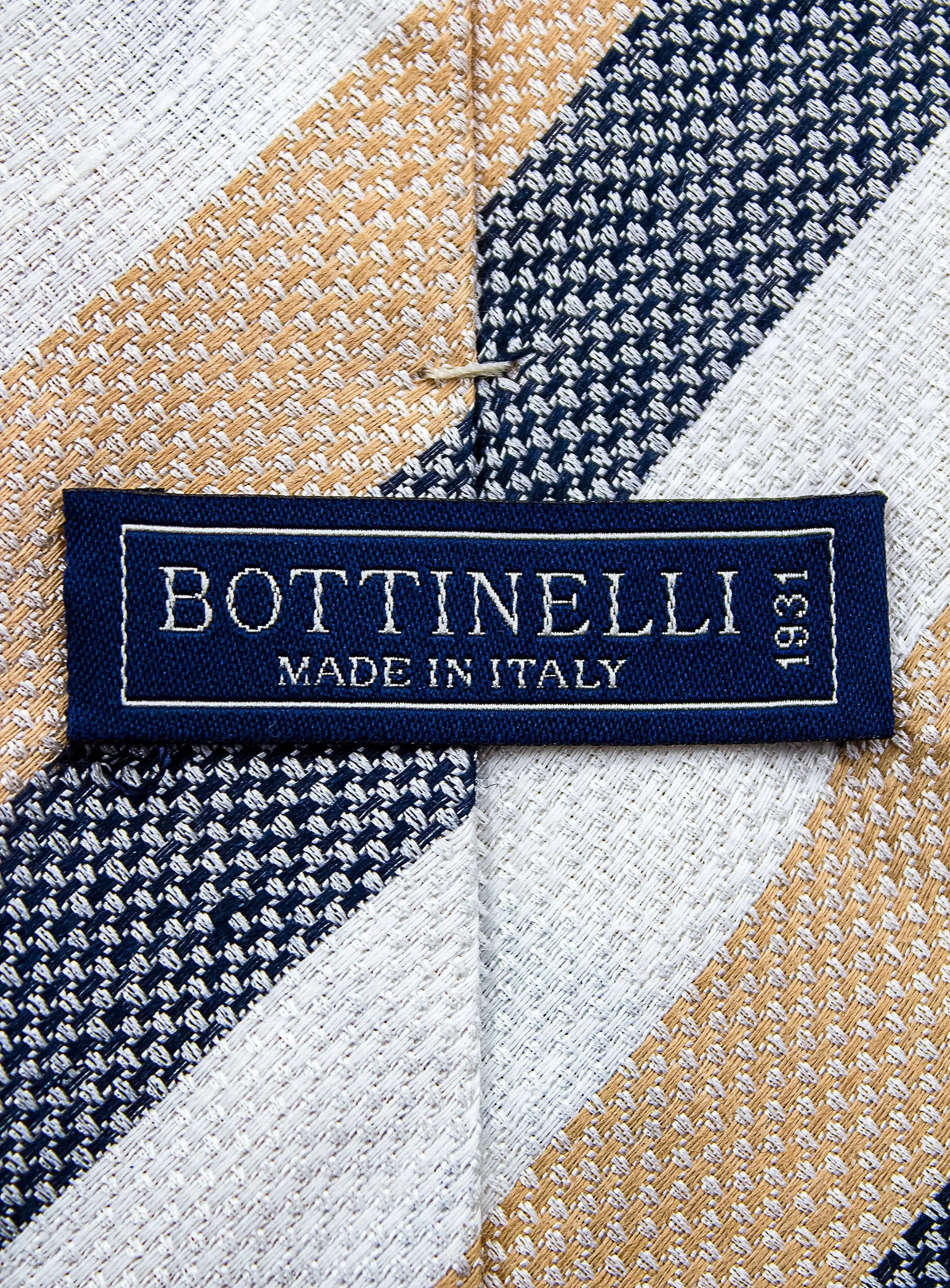 Bottinelli Italian Tie: Beige, White, and Navy Stripe