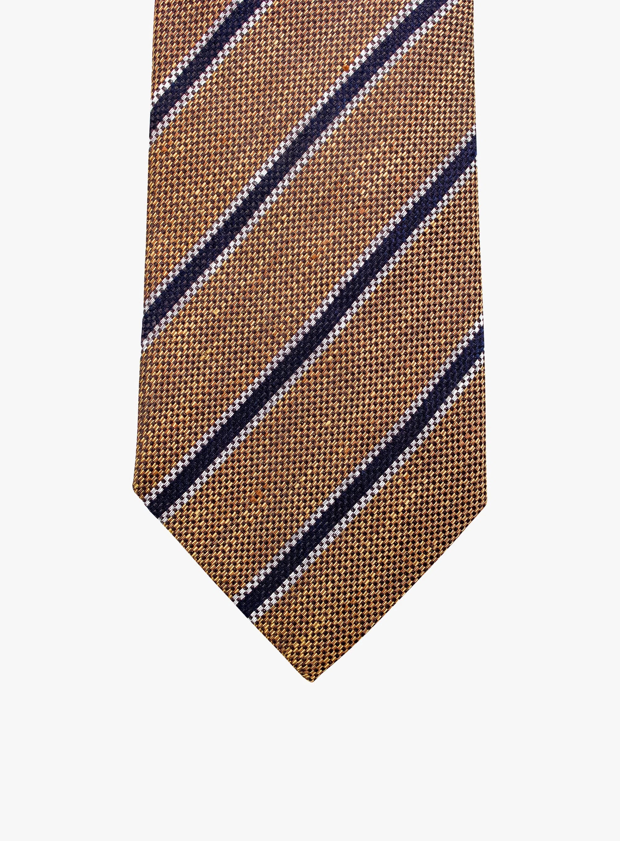 Bottinelli Italian Tie: Brown, Navy, and White Stripe