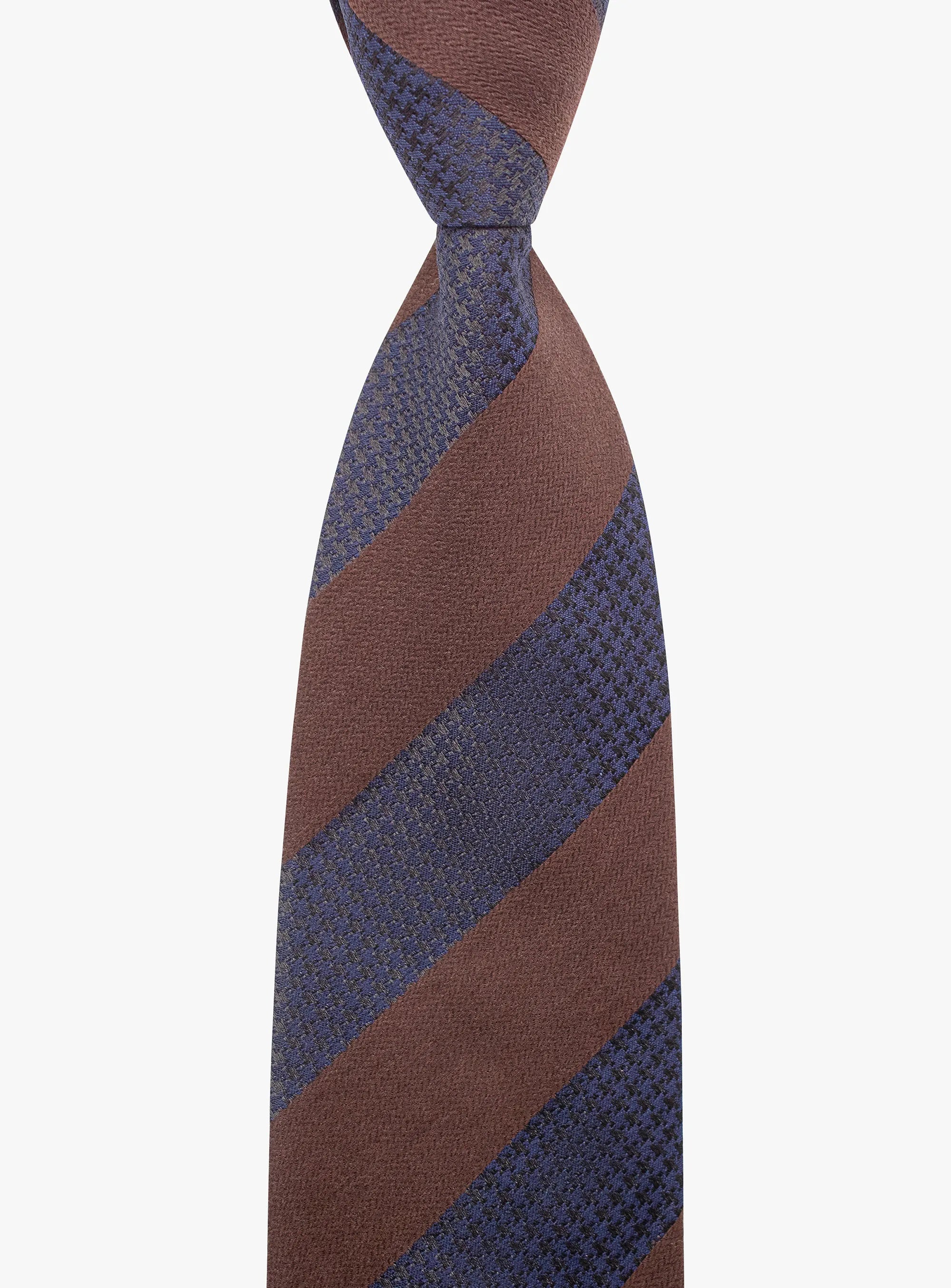 Bottinelli Italian Tie: Chocolate and Navy Textured Block Stripe