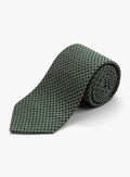 Bottinelli Italian Tie: Forest Green with Blue and Ivory Micro Diamond Motif