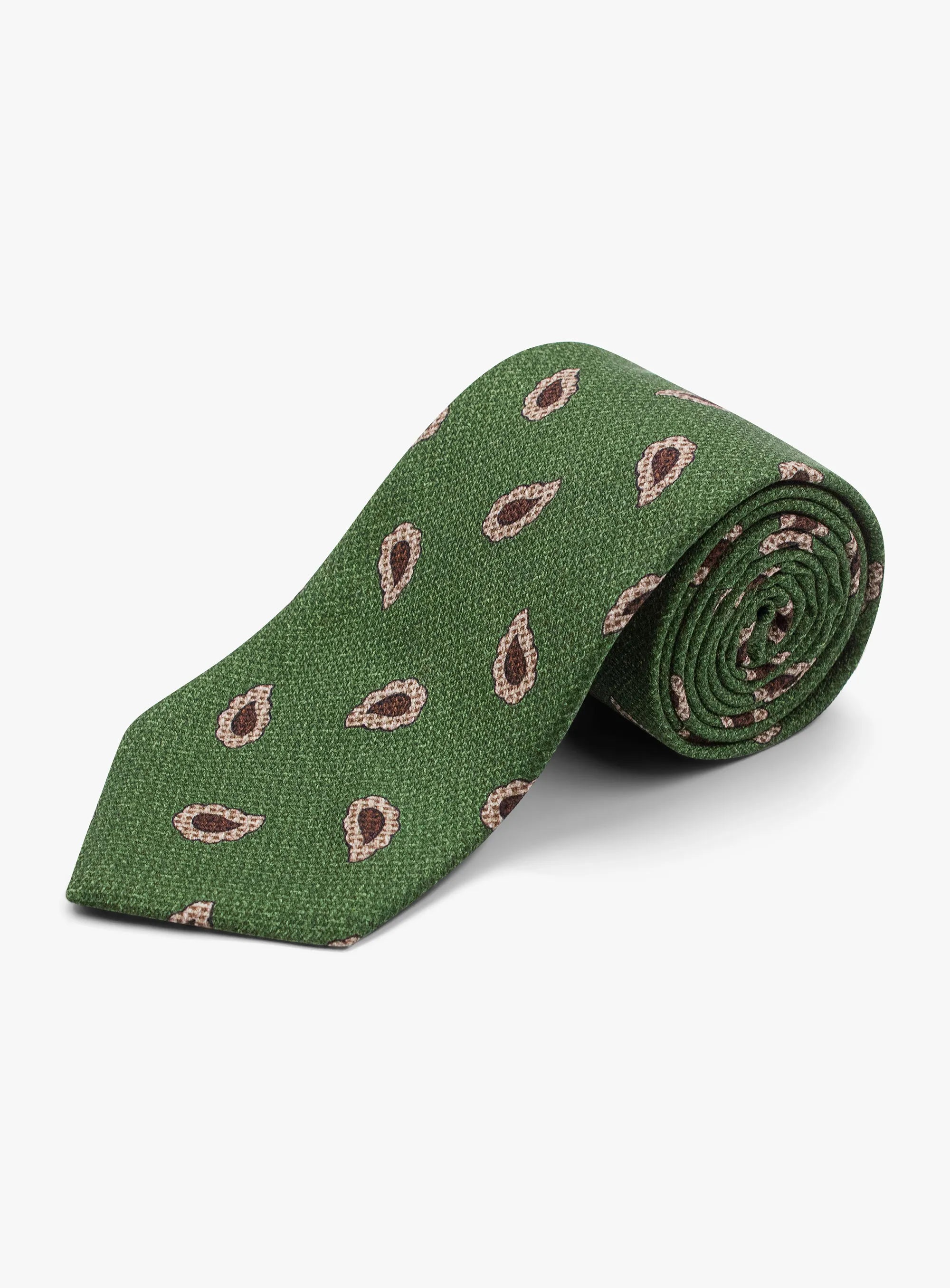 Bottinelli Italian Tie: Green with Vintage Paisley Print