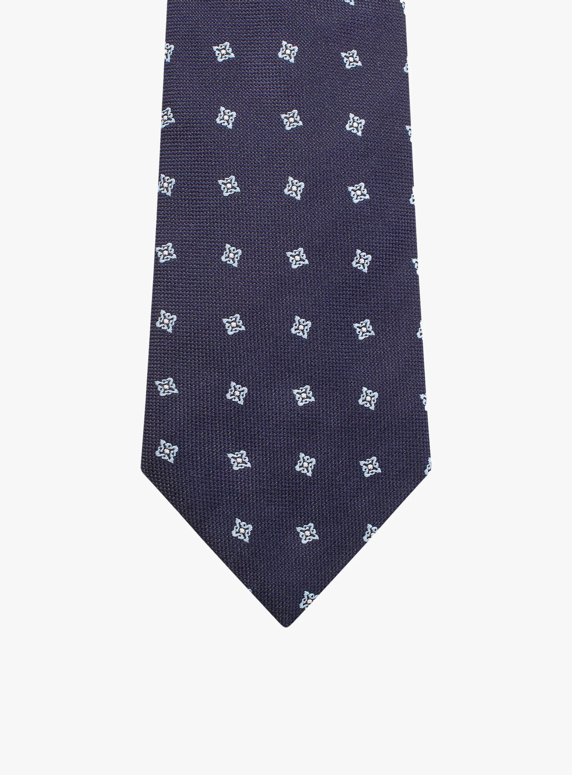 Bottinelli Italian Tie: Navy with Light Blue Floral Motif