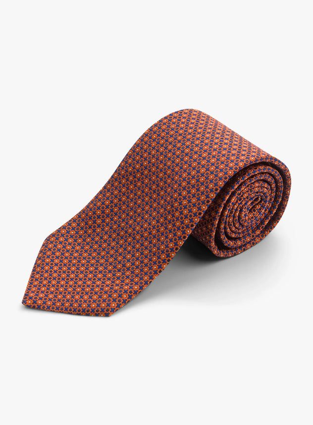 Bottinelli Italian Tie: Burnt Orange with Navy Geometric Motif
