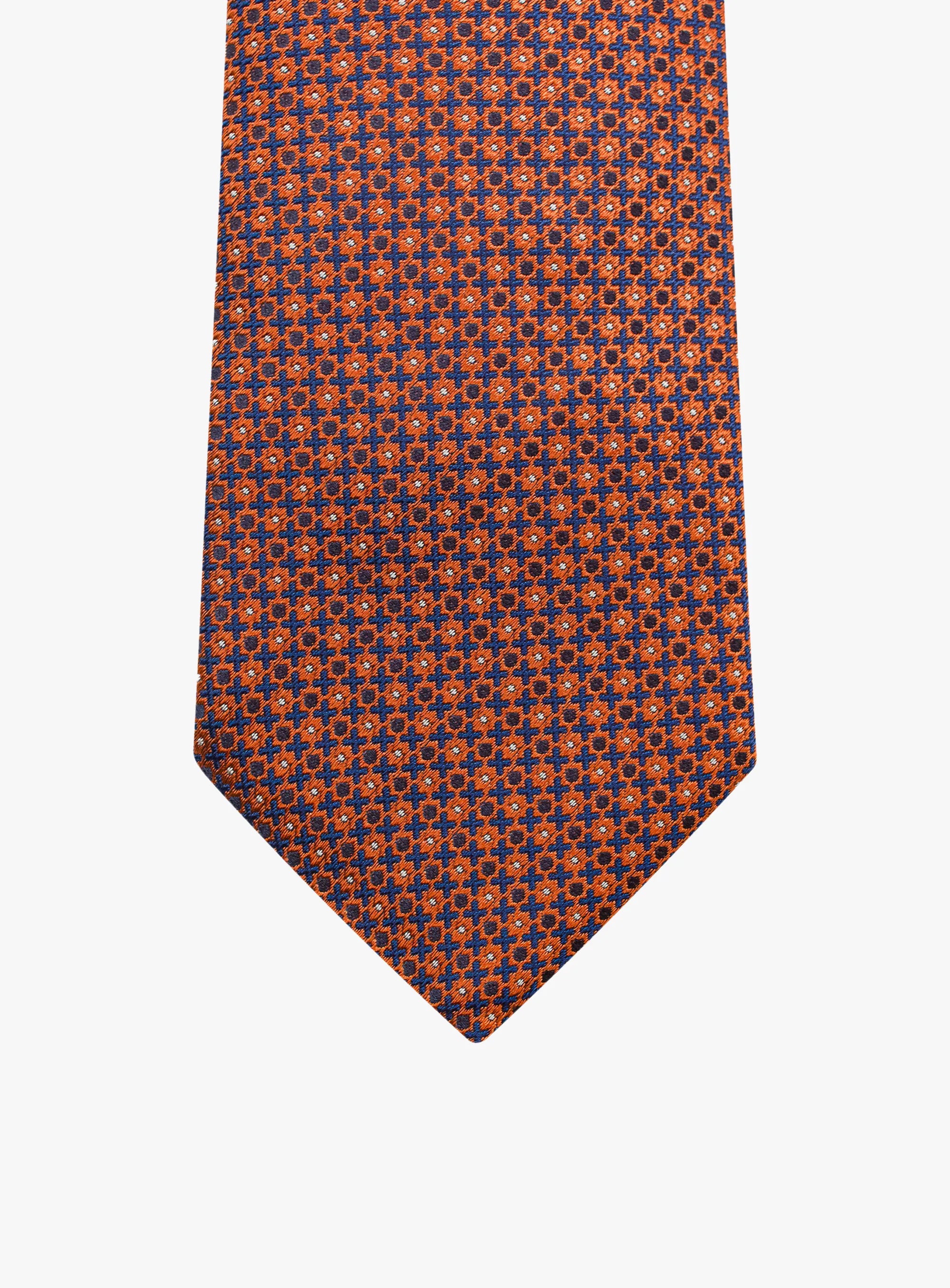 Bottinelli Italian Tie: Burnt Orange with Navy Geometric Motif