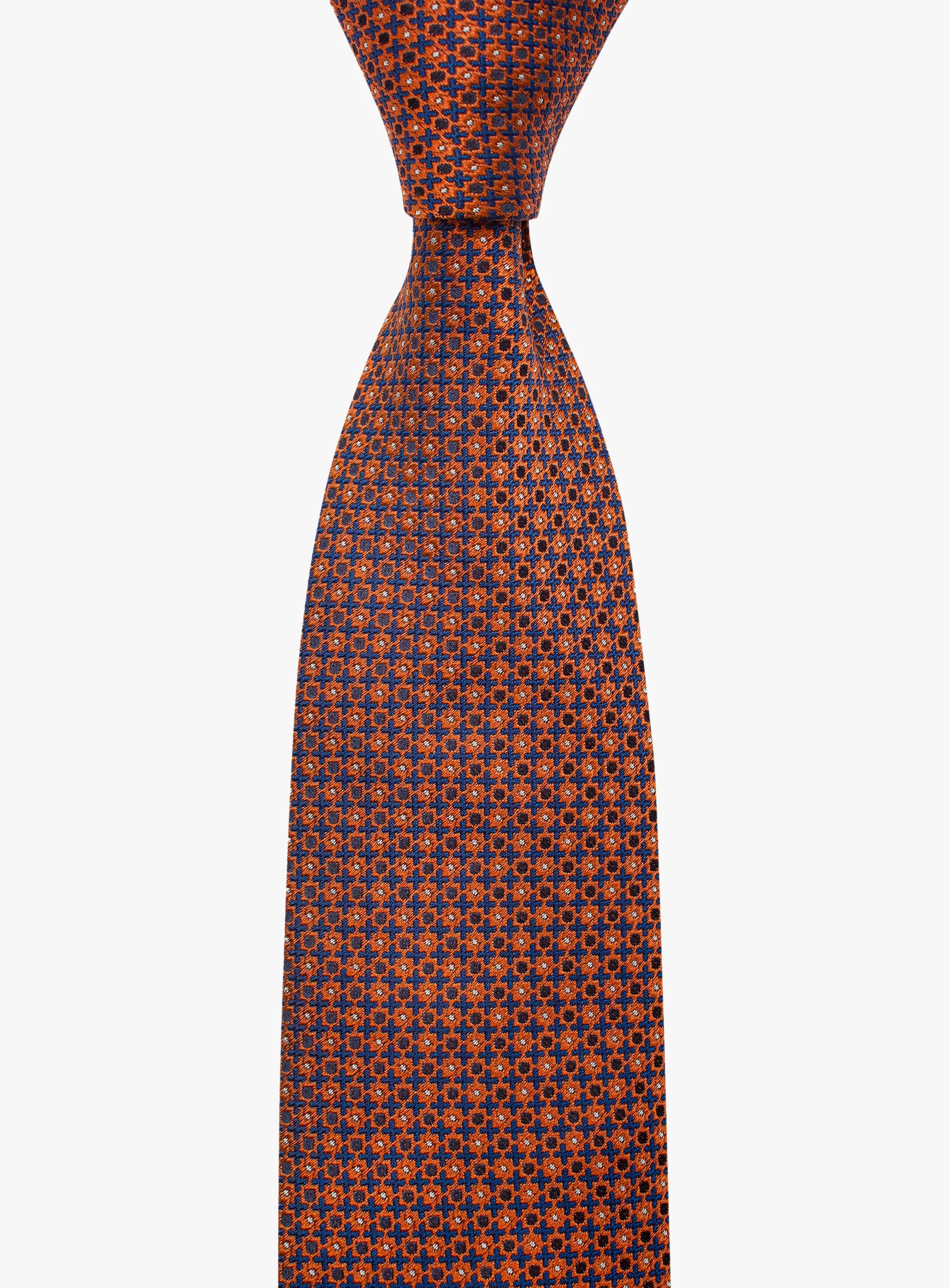 Bottinelli Italian Tie: Burnt Orange with Navy Geometric Motif