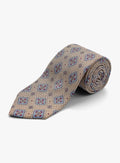 Bottinelli Italian Tie: Sand with Blue and Red Diamond Medallions