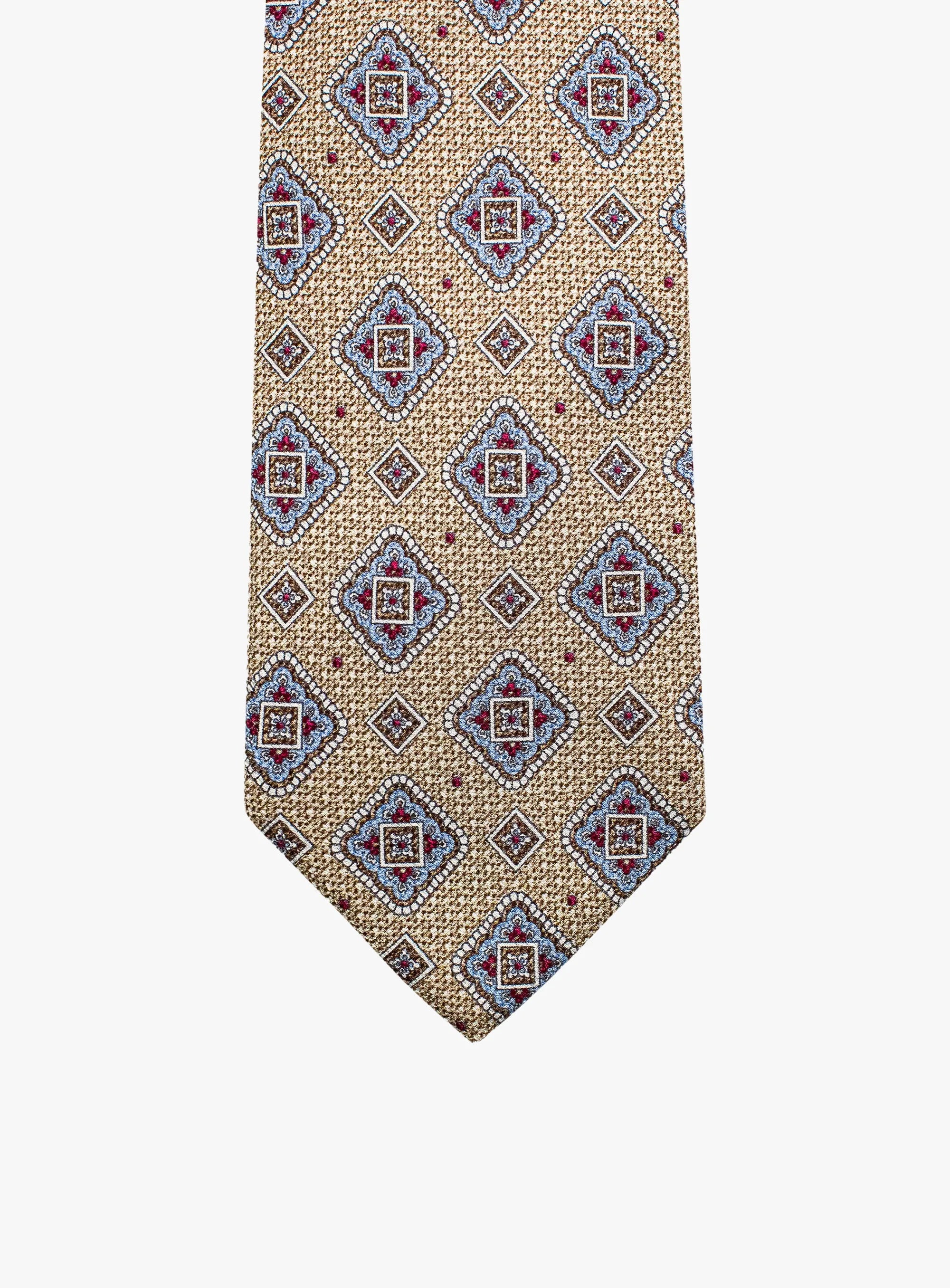Bottinelli Italian Tie: Sand with Blue and Red Diamond Medallions