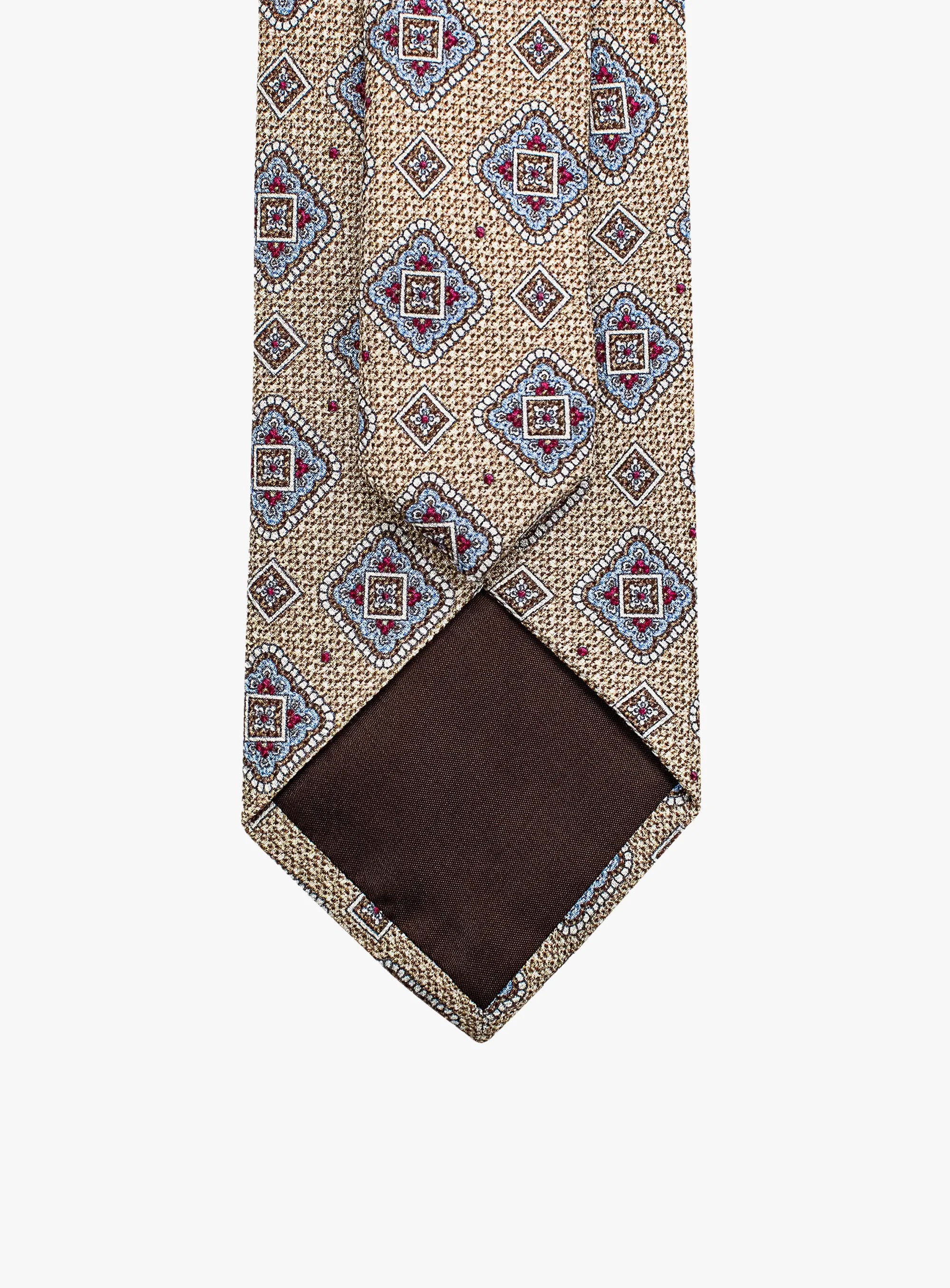 Bottinelli Italian Tie: Sand with Blue and Red Diamond Medallions