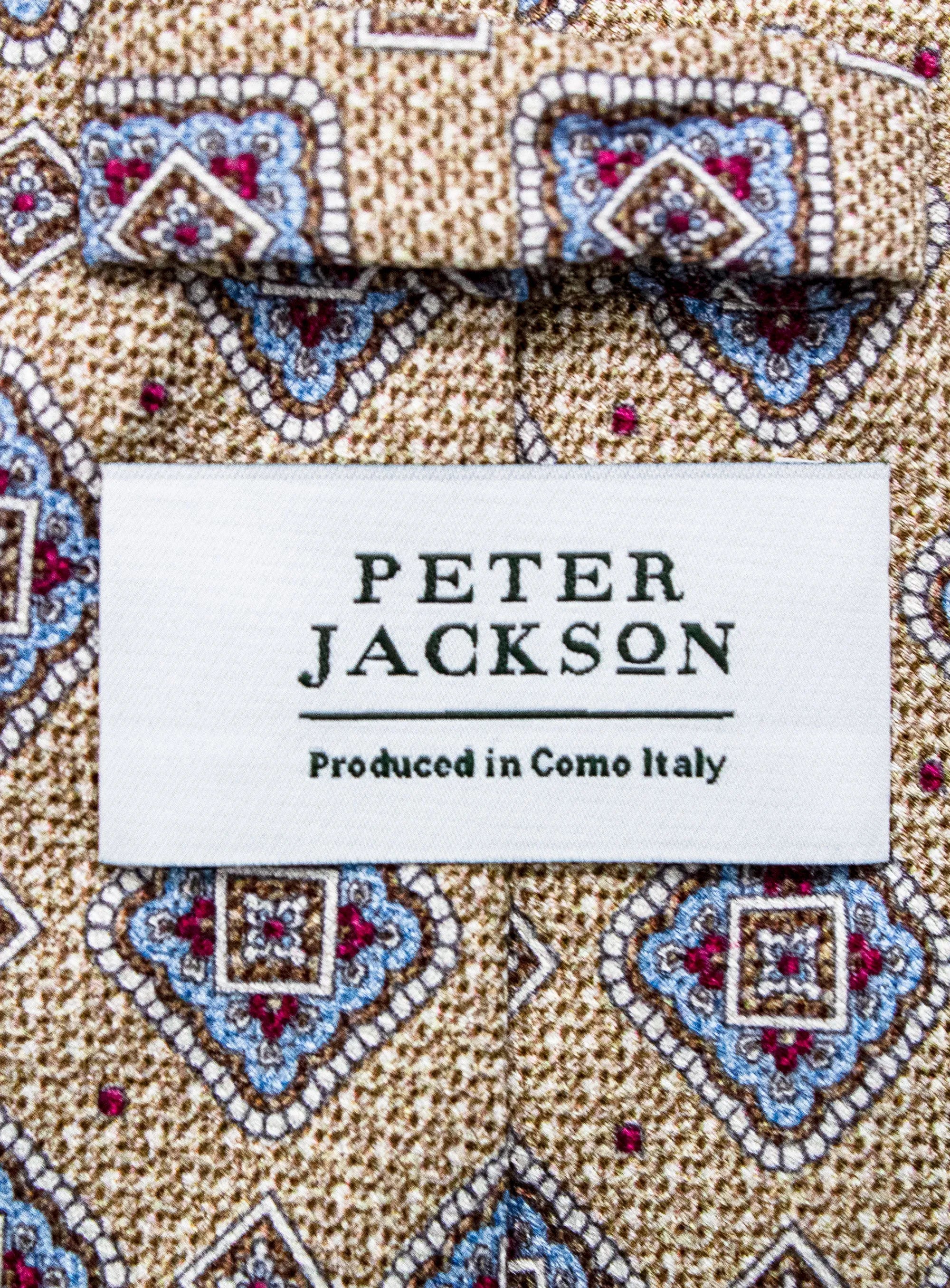 Bottinelli Italian Tie: Sand with Blue and Red Diamond Medallions