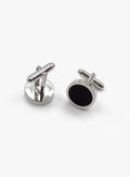 Circular Silver with Black Enamel Cufflinks