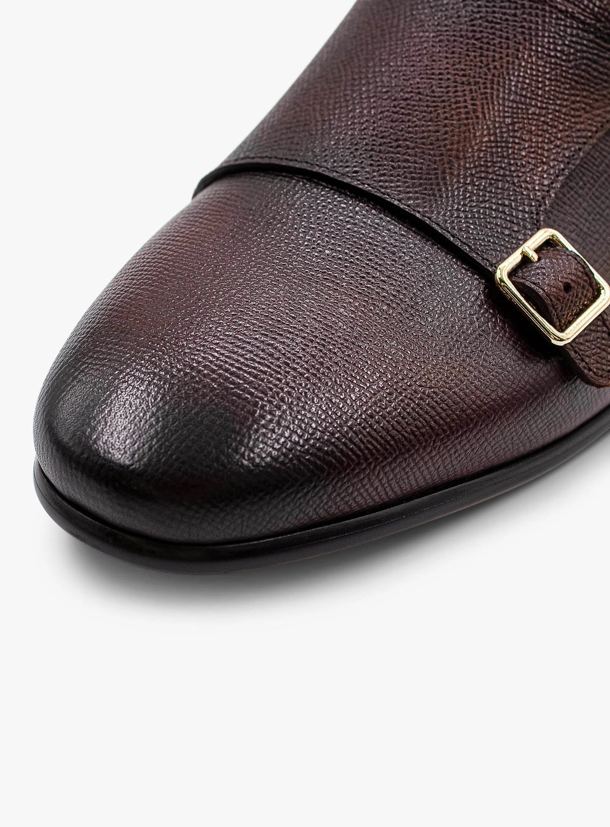 Dark Brown Pebbled Leather Double Monk Loafer