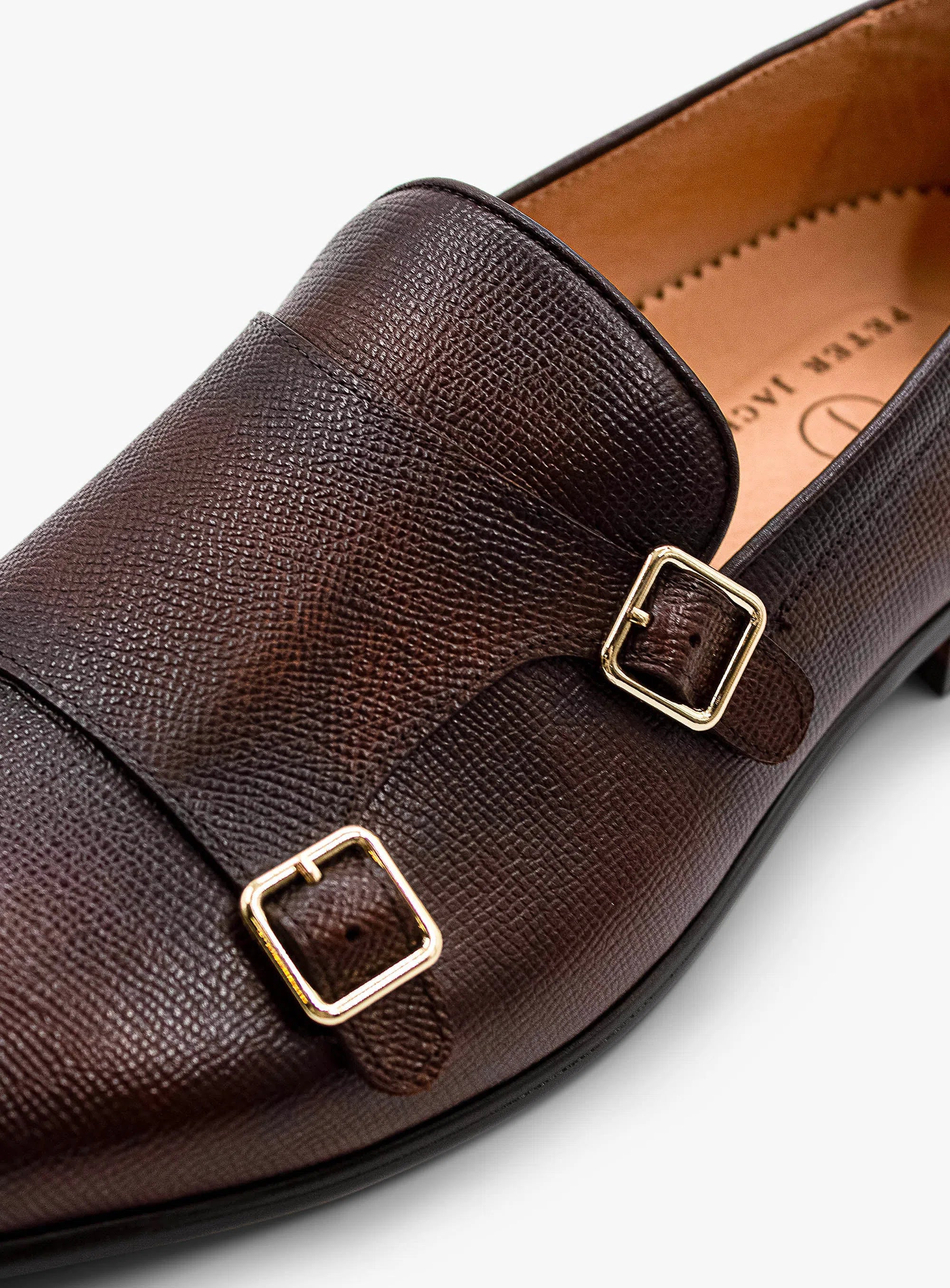 Dark Brown Pebbled Leather Double Monk Loafer