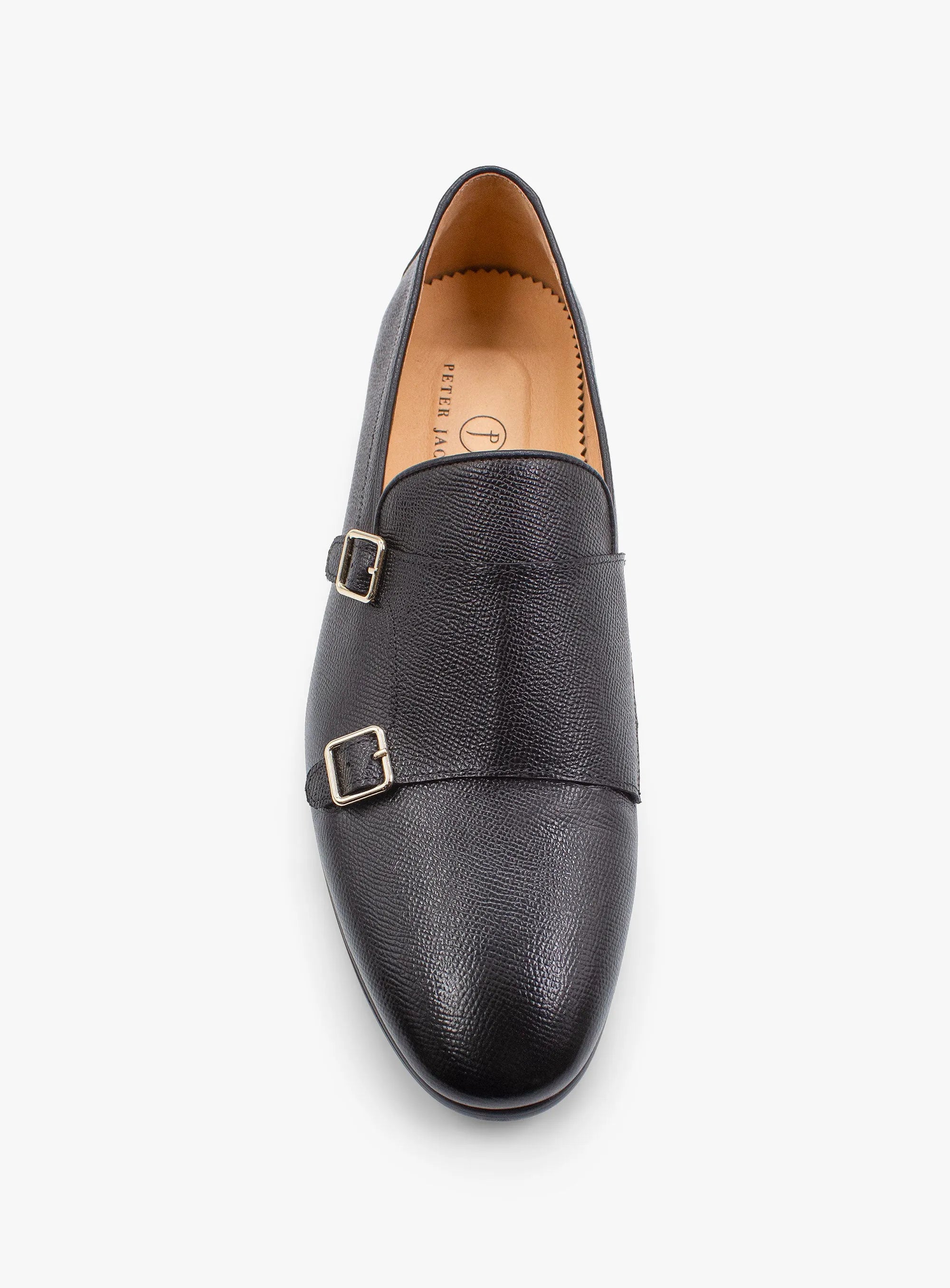Fabio Black Pebbled Leather Double Monk Loafer
