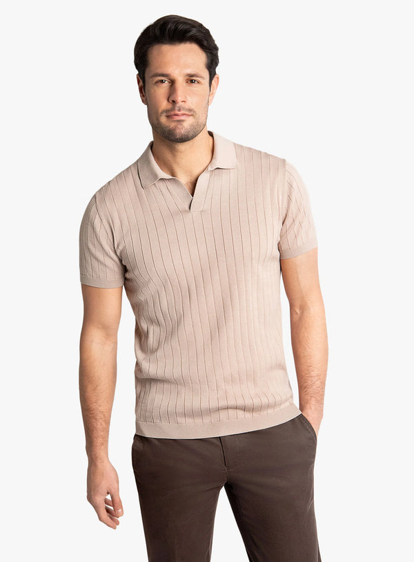 Geno Cotton Ribbed Short Sleeve Taupe Polo