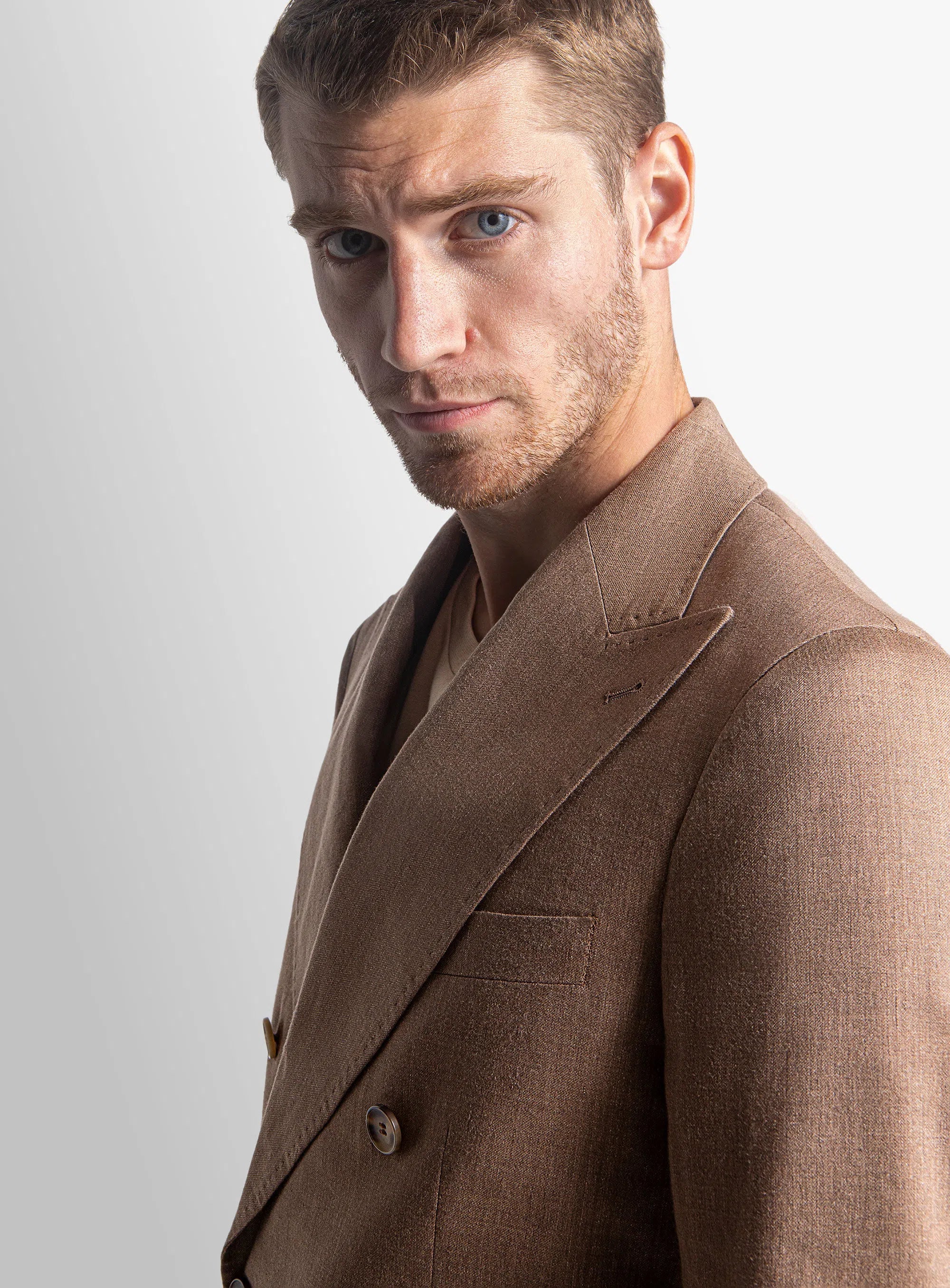 Tommaso Double Breasted Chocolate Twill Jacket