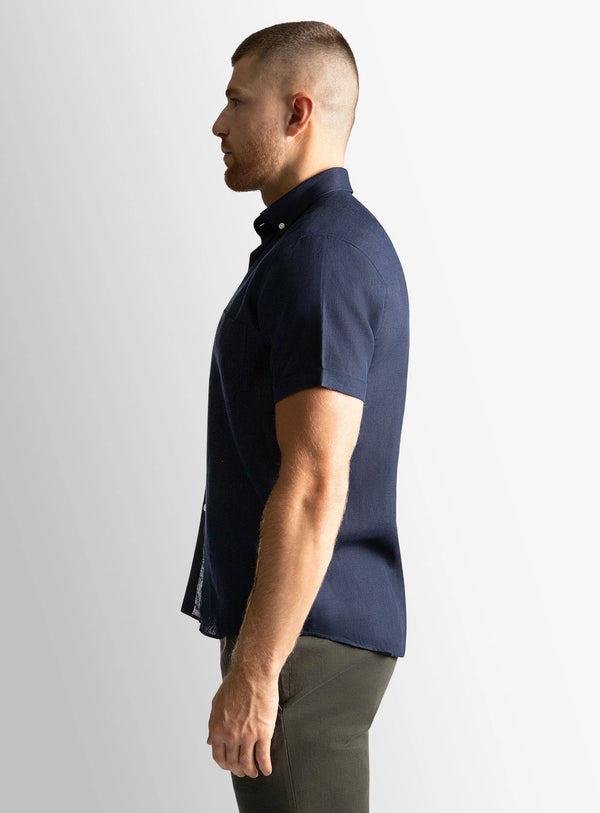 Tropea Navy Linen Short Sleeve Shirt