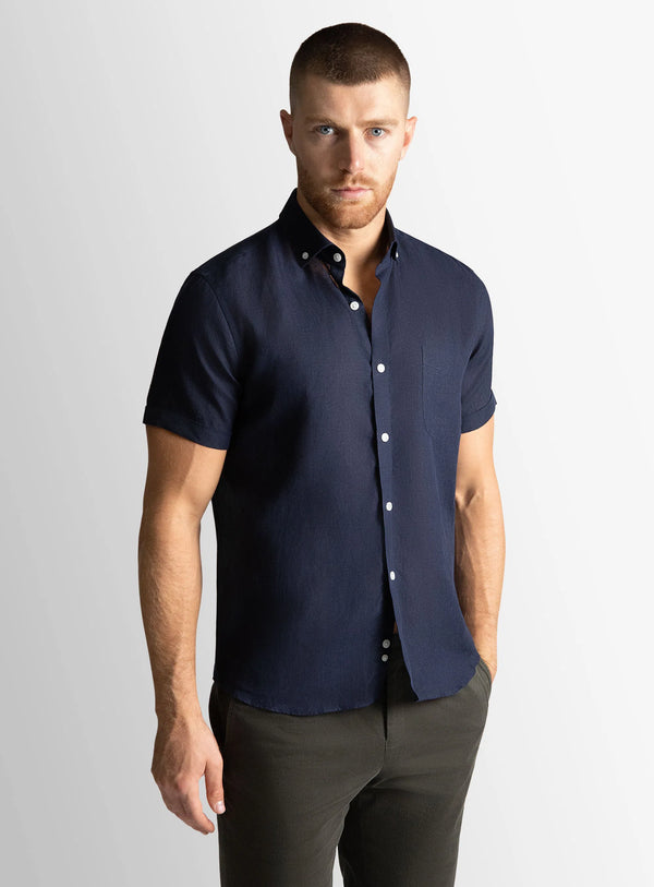 Tropea Navy Linen Short Sleeve Shirt