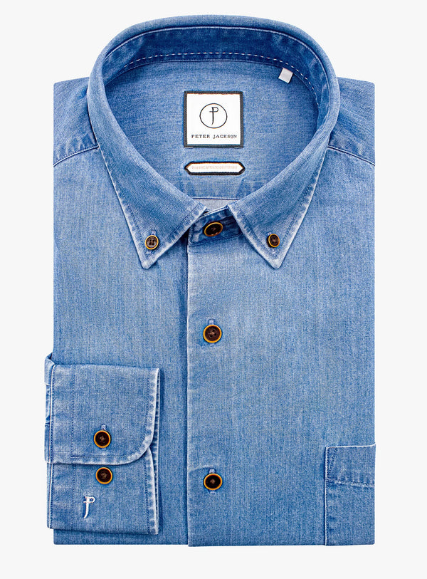 Vittoria Light Blue Bleach Wash Denim Shirt