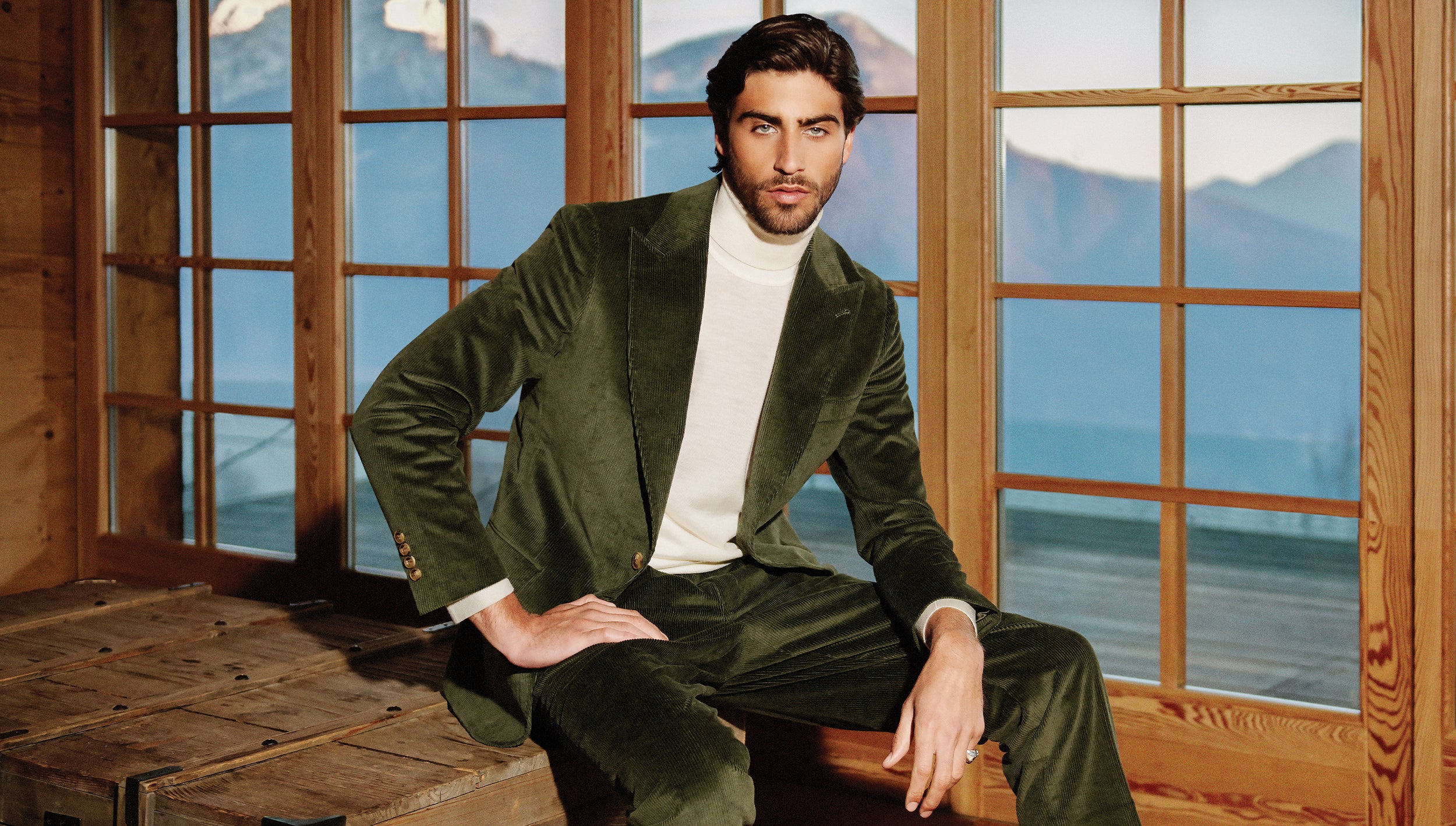 Peter Jackson Man Wearing Green Corduroy Suit