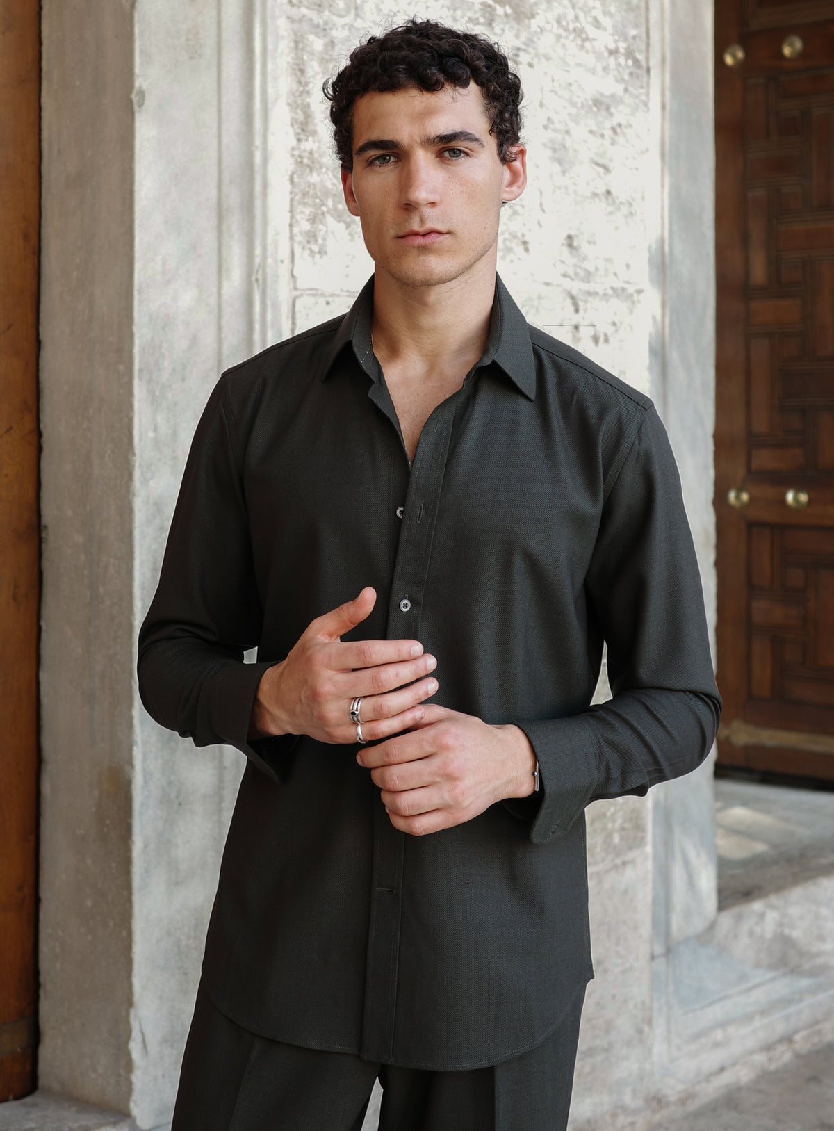 Piero Wool Twill Green Shirt
