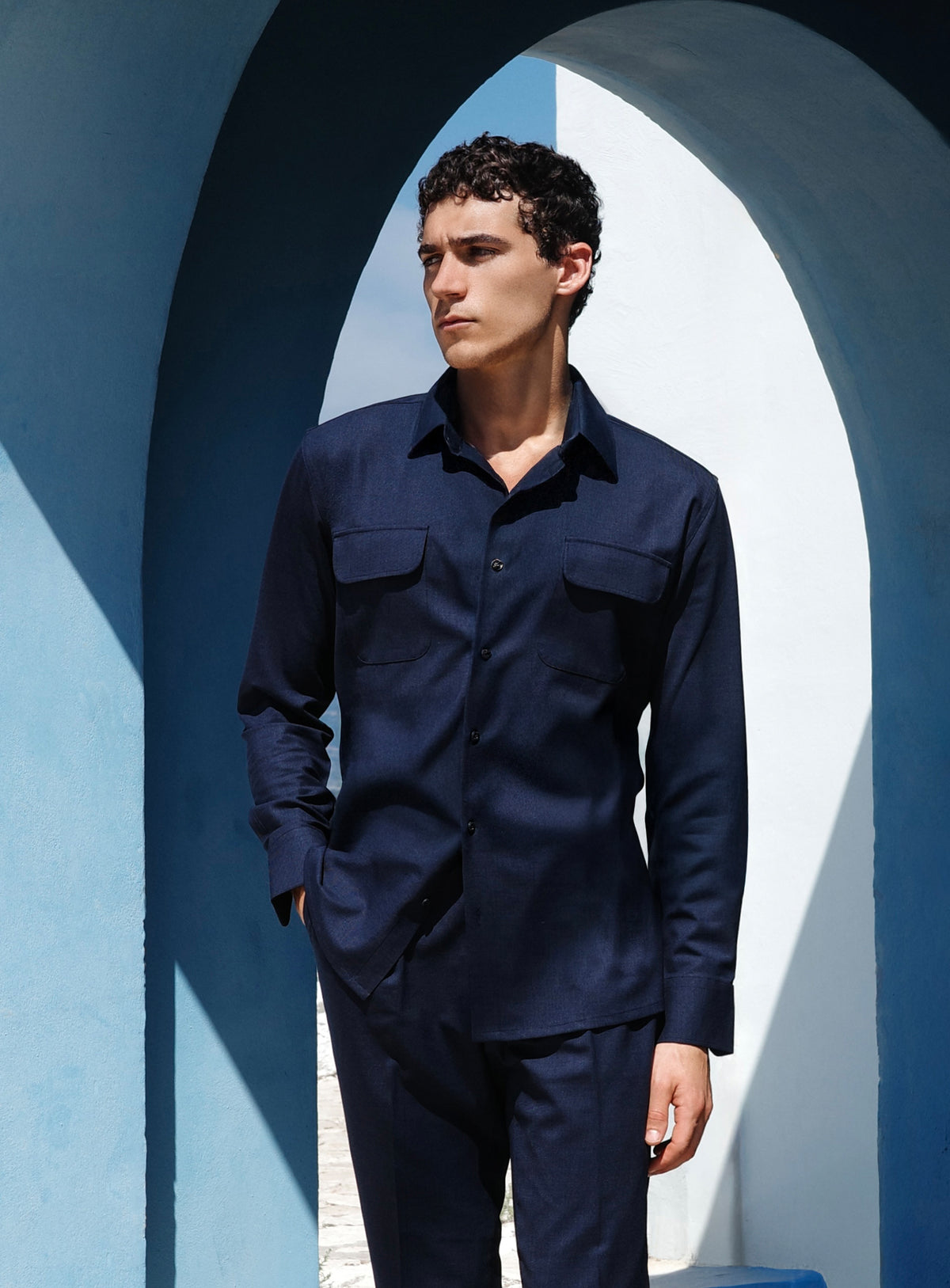 Piero Wool Twill Navy Shirt