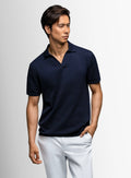 Corrado Ribbed Short Sleeve Navy Polo
