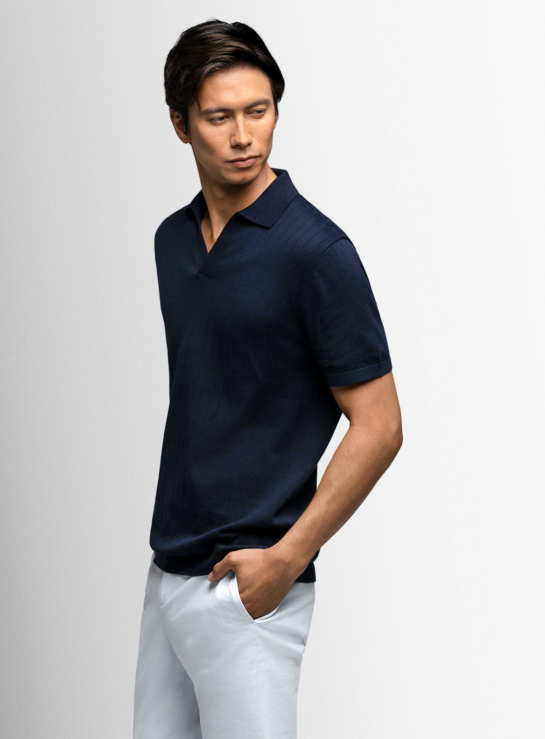 Corrado Ribbed Short Sleeve Navy Polo