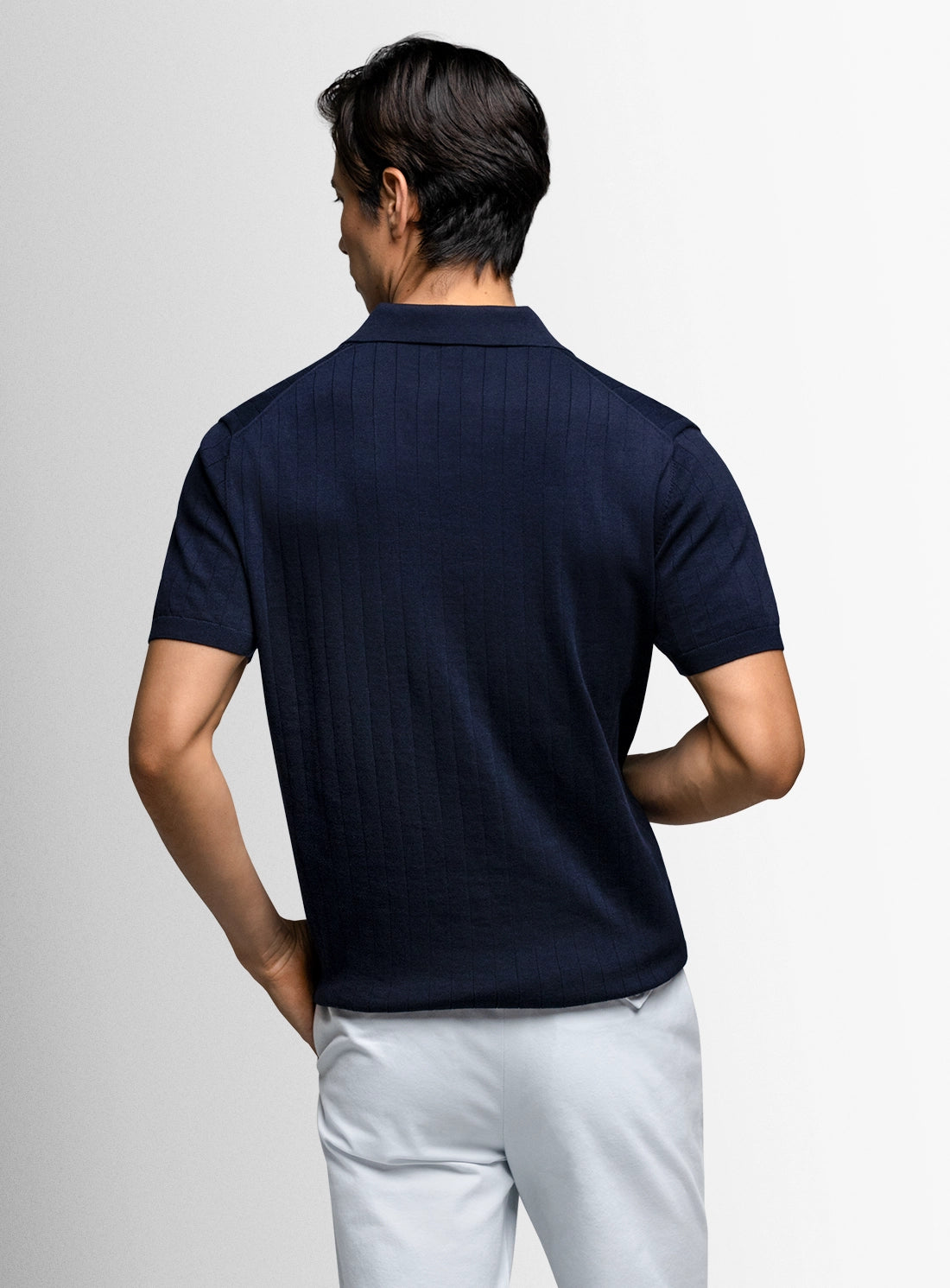Corrado Ribbed Short Sleeve Navy Polo
