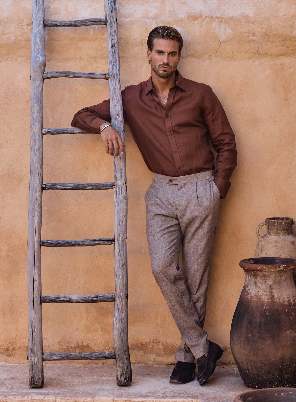 Amalfi Siena Brown Linen Shirt