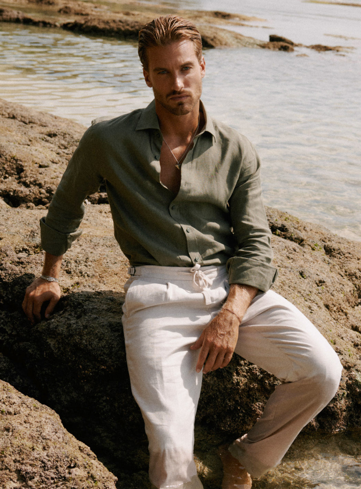 Amalfi Olive Green Linen Shirt