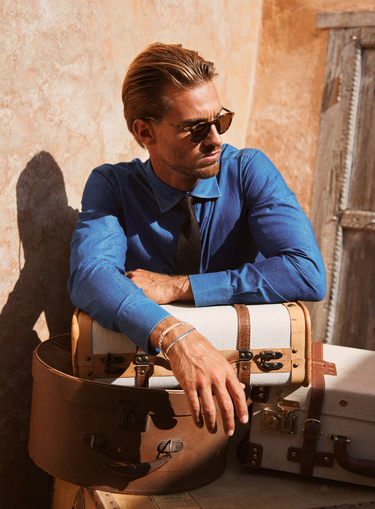 Piero Washed Denim Blue Slim Fit Shirt