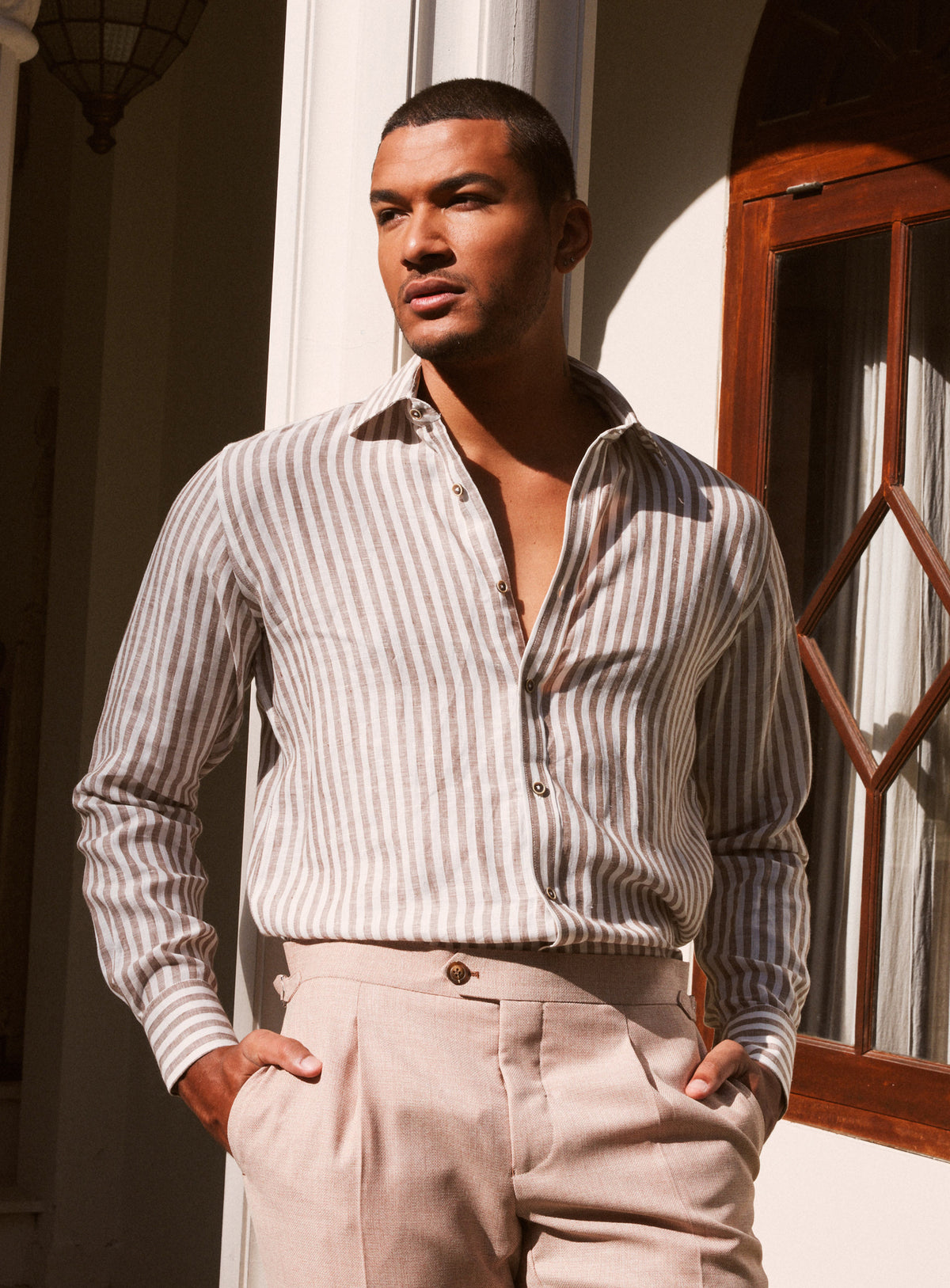 Amalfi Chocolate Brown Stripe Linen Shirt