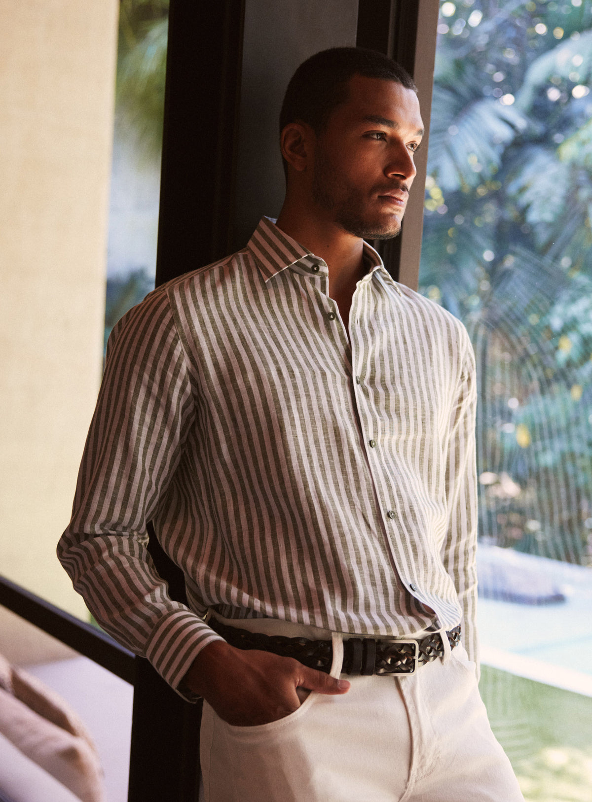 Amalfi Apple Green Stripe Linen Shirt