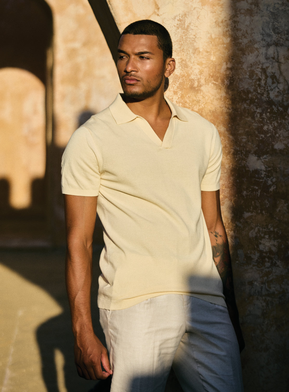 Gilberto Textured Cream Polo Shirt