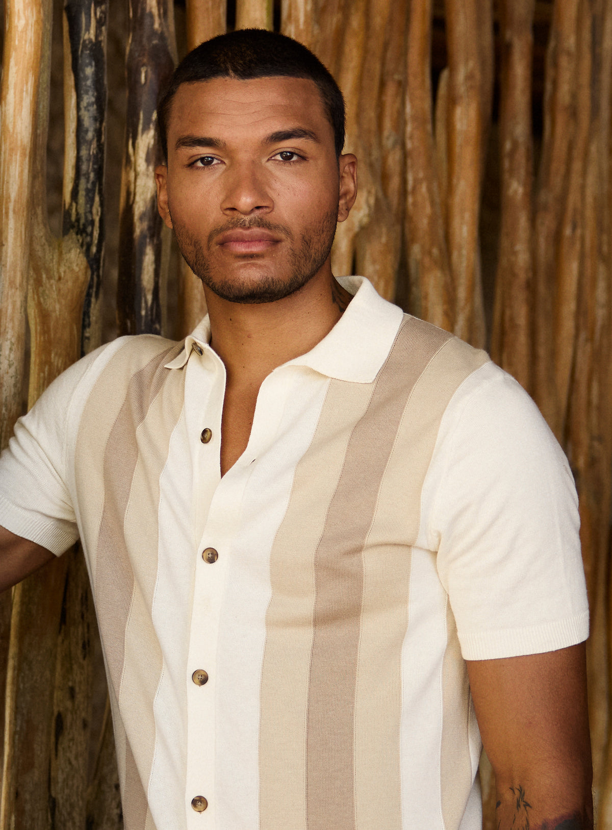 Filippo Striped Taupe Polo Shirt