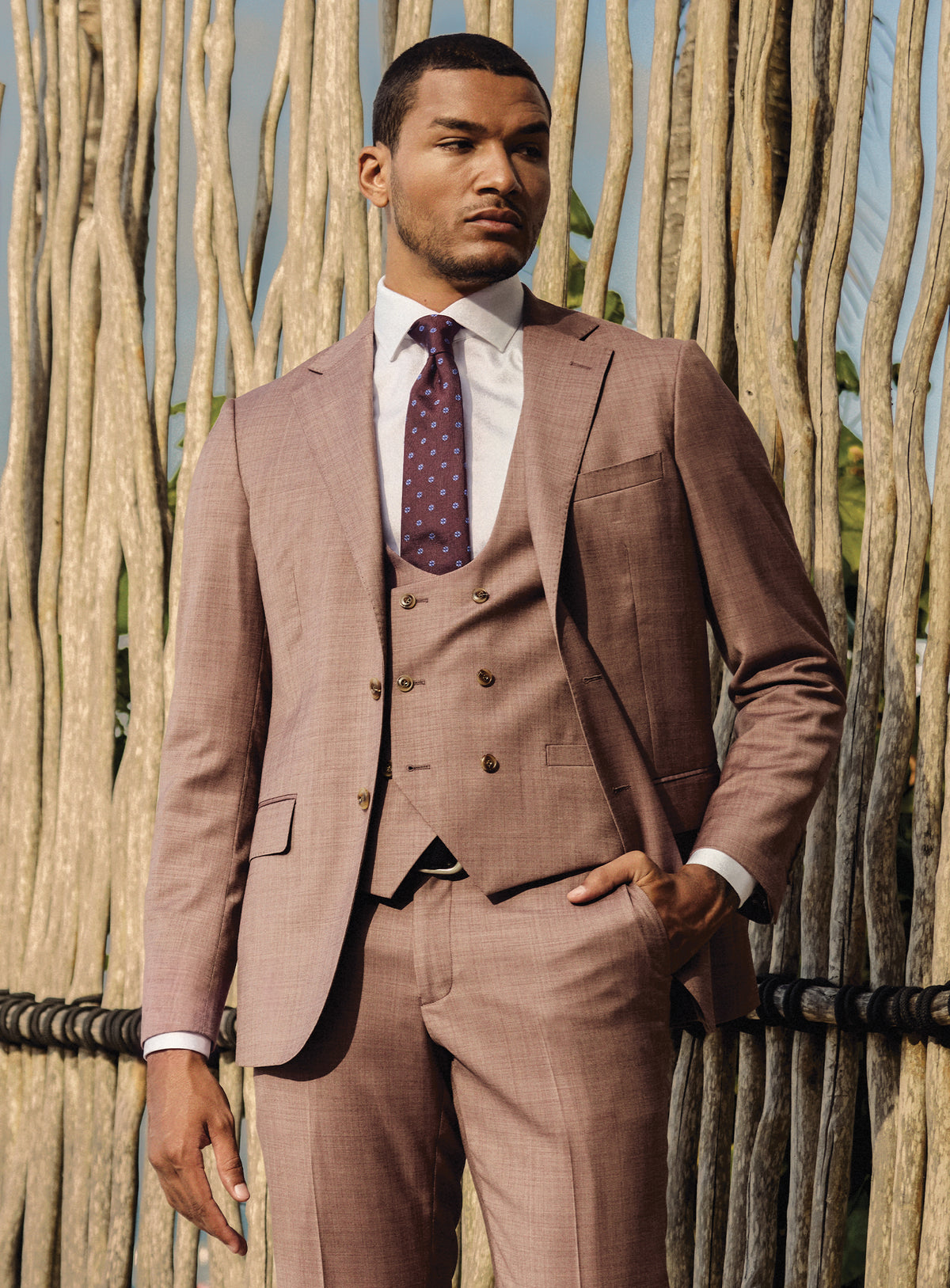 Stefano Sharkskin Dusty Pink Suit