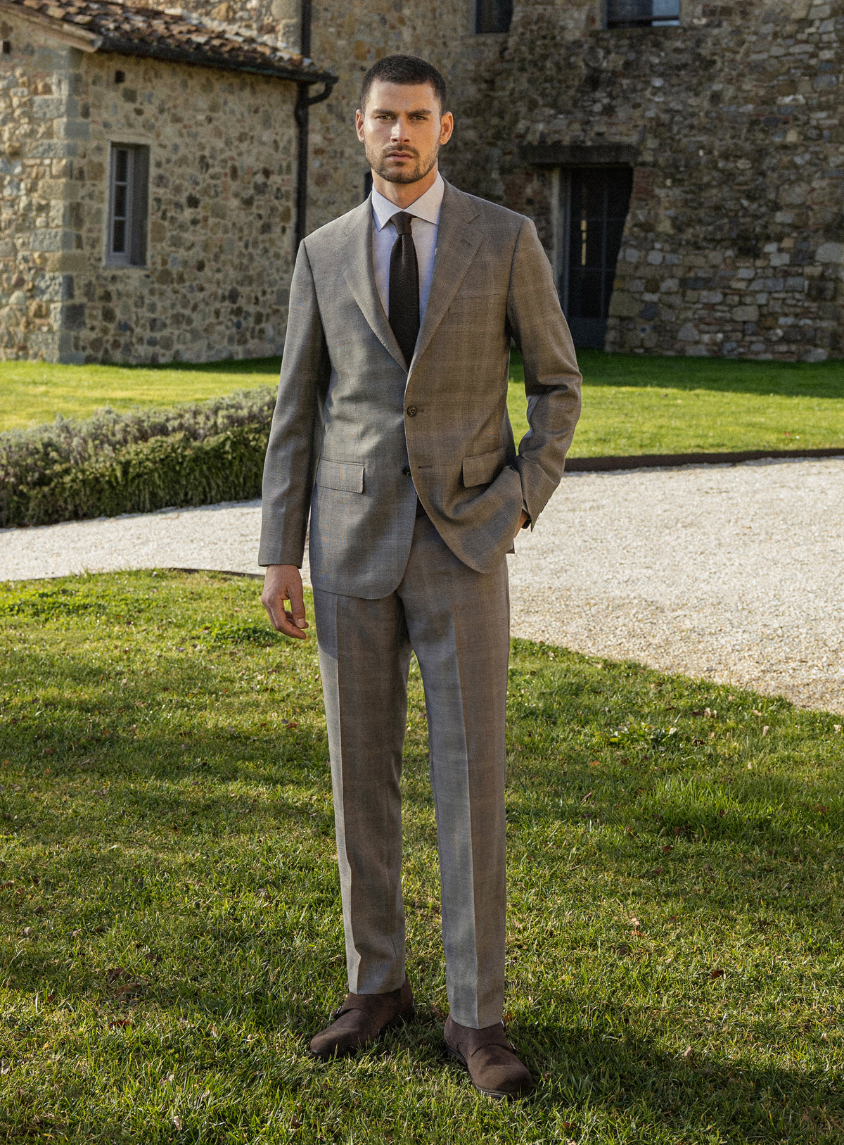 Belnades Plaid Taupe Brown Suit
