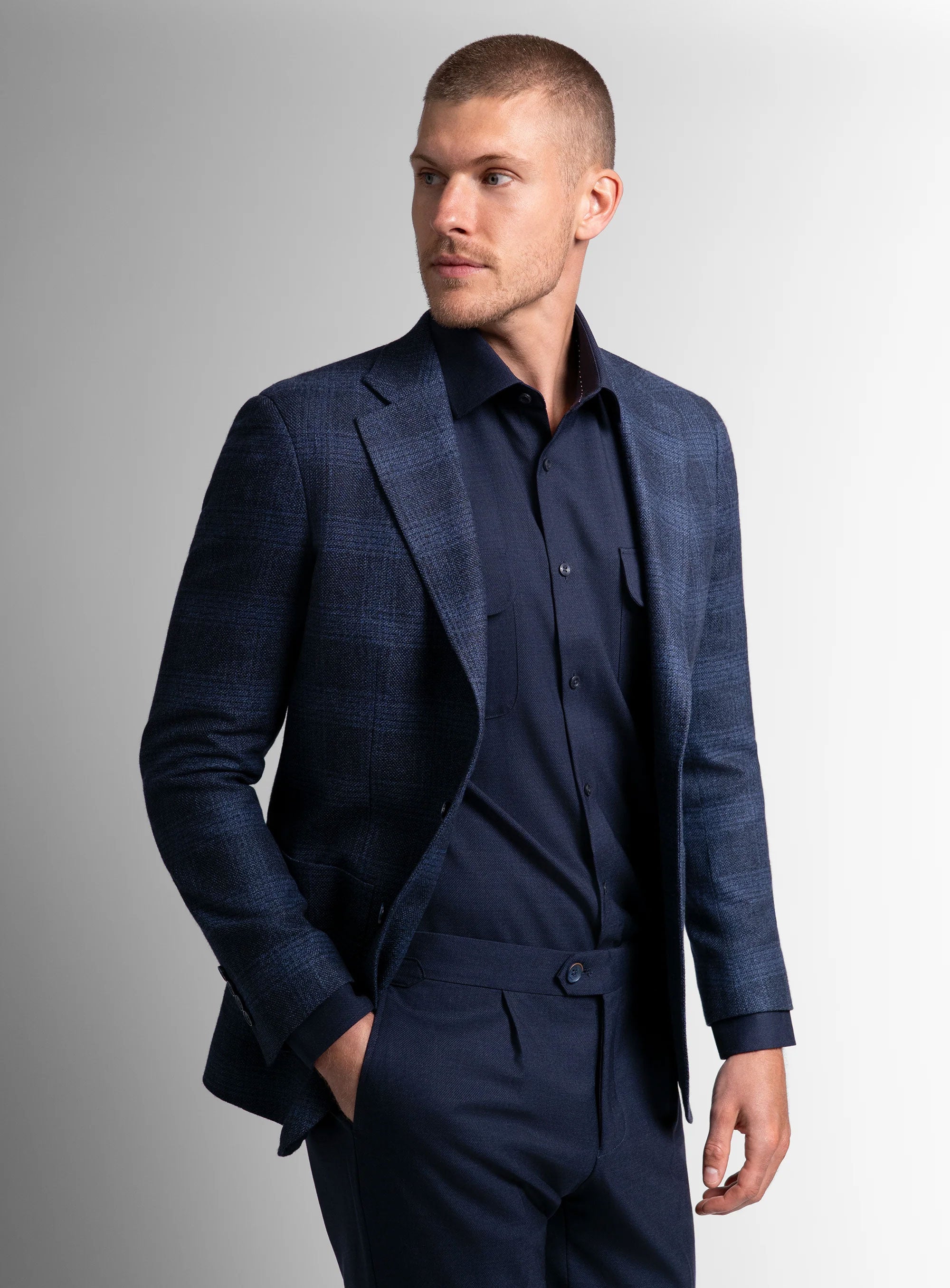 Luzio Milled Plaid Navy Jacket