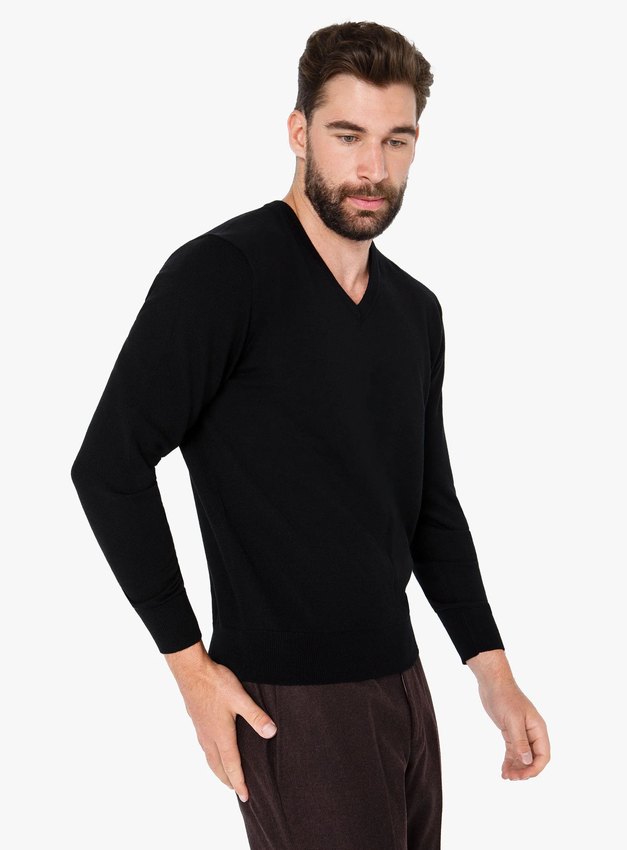 Arco Black Merino V-Neck Knit