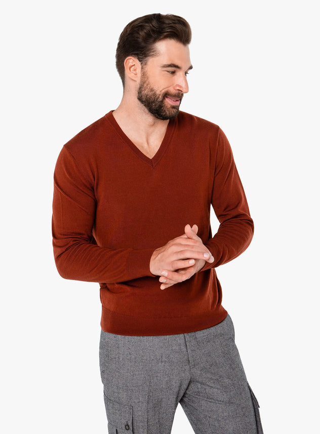 Arco Cognac Merino V-Neck Knit
