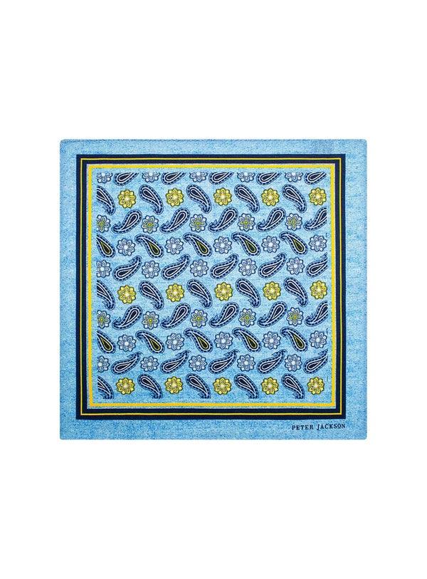 Azure Paisley Garden Pocket Square