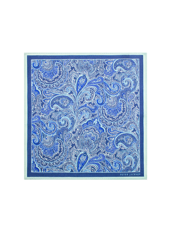 Azure Paisley Pocket Square