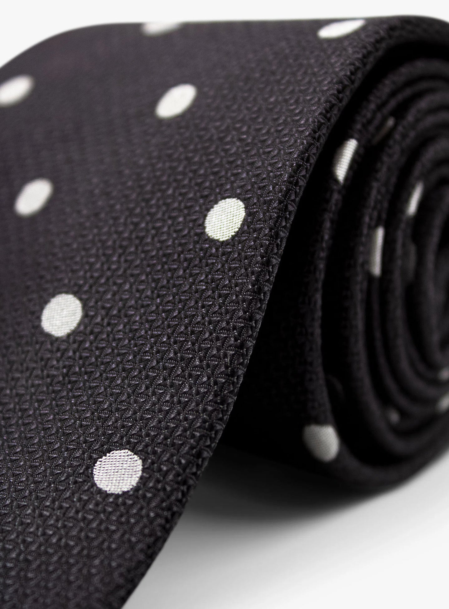 Black Silk Tie with Classic White Polka Dots