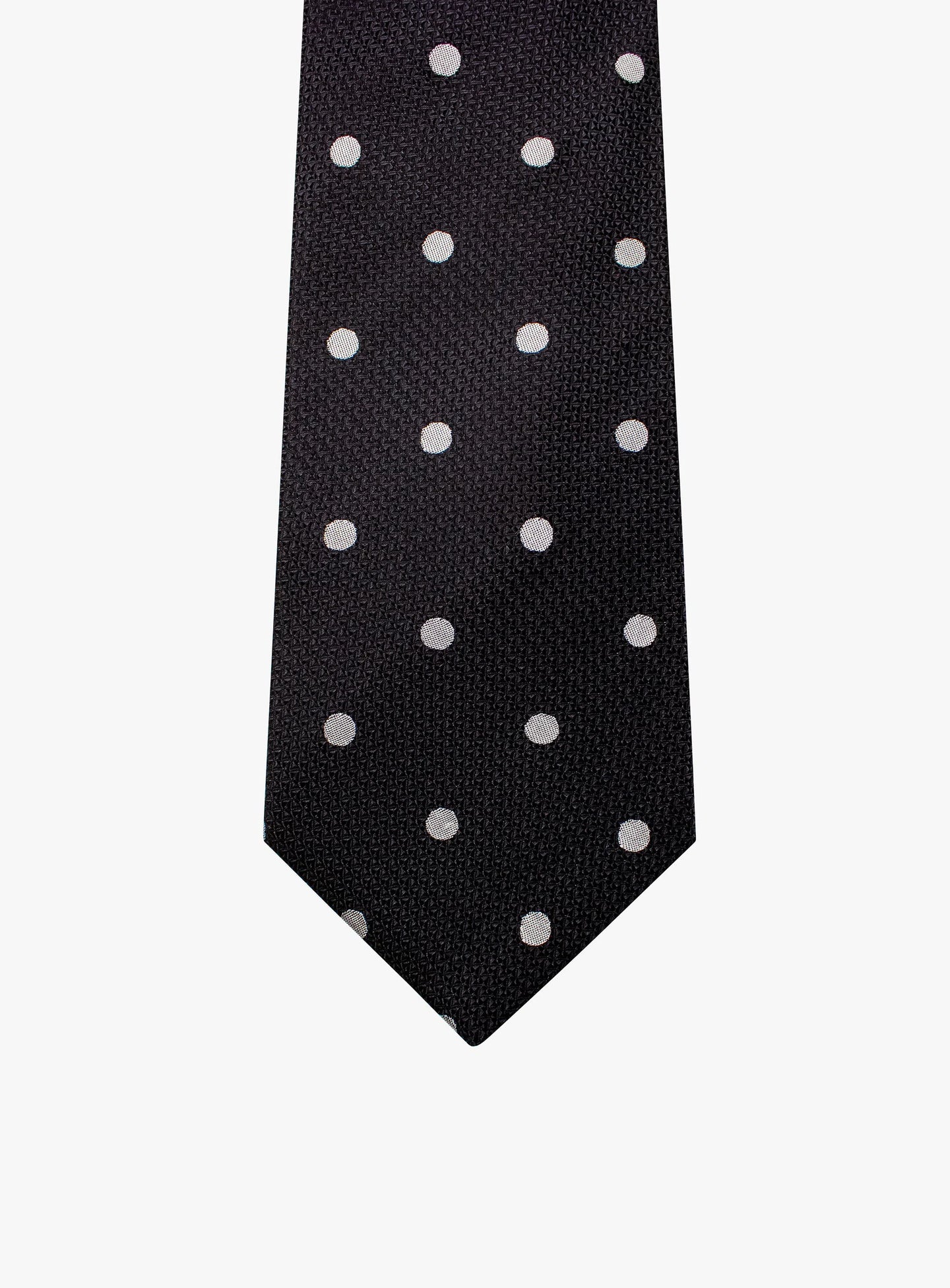 Black Silk Tie with Classic White Polka Dots