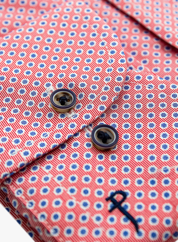 Bolzano Red and Blue Dot Print Shirt