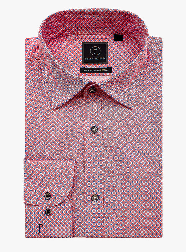 Bolzano Red and Blue Dot Print Shirt