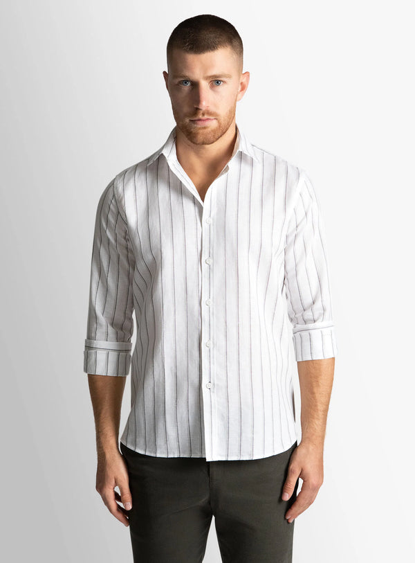 Bolzano White with Wide Olive/Choc Stripe Shirt