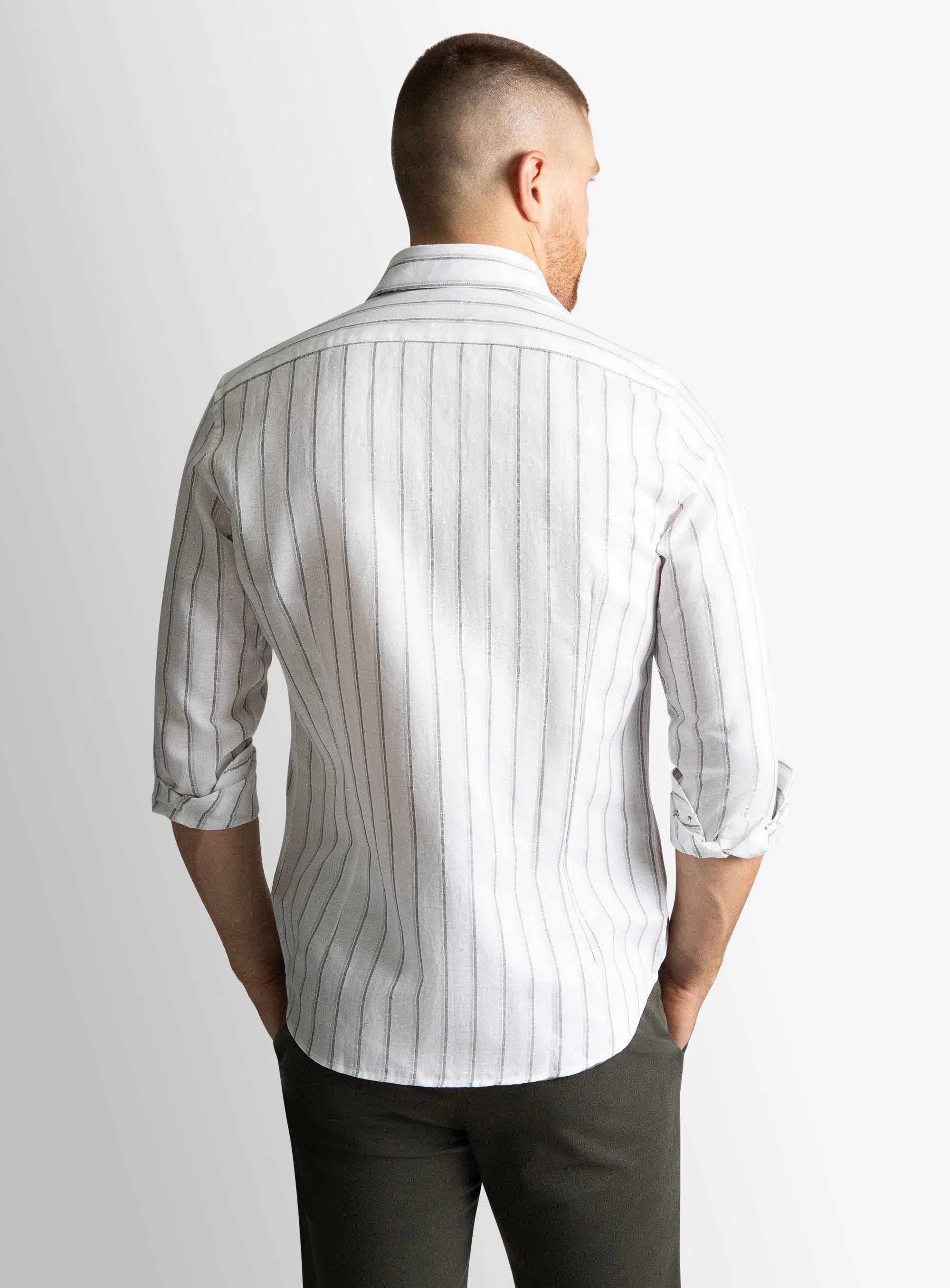 Bolzano White with Wide Olive/Choc Stripe Shirt