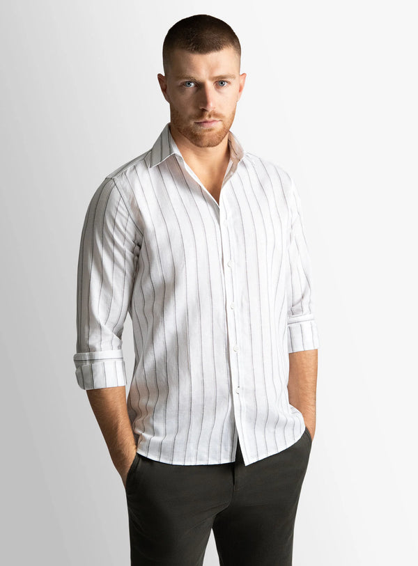 Bolzano White with Wide Olive/Choc Stripe Shirt